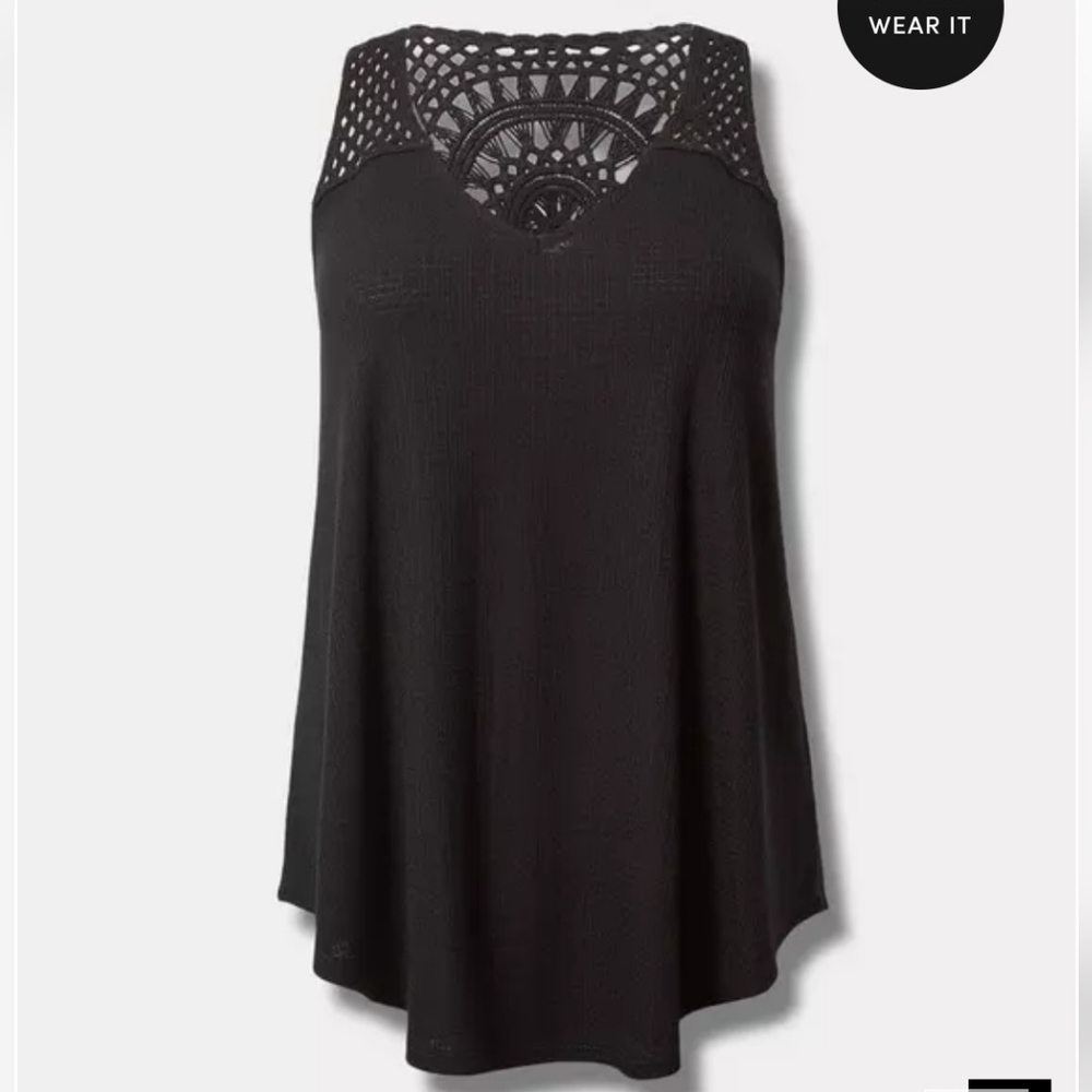 Torrid Textured Jersey V-Neck Crochet Swing Tank.  Torrid Size 2